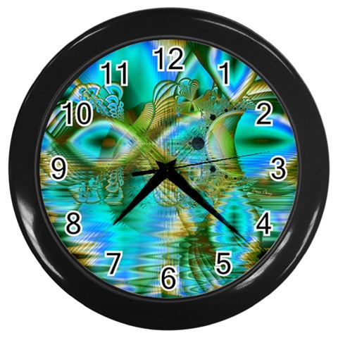 Crystal Gold Peacock, Abstract Mystical Lake Wall Clock (Black) from ArtsNow.com Front