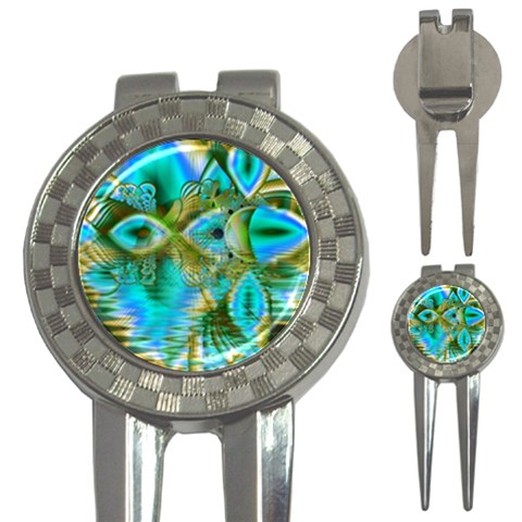 Crystal Gold Peacock, Abstract Mystical Lake Golf Pitchfork & Ball Marker from ArtsNow.com Front