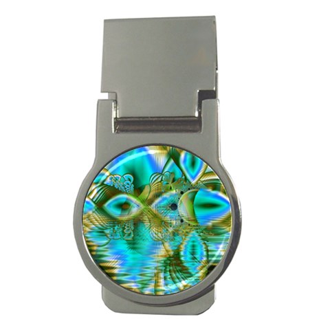 Crystal Gold Peacock, Abstract Mystical Lake Money Clip (Round) from ArtsNow.com Front