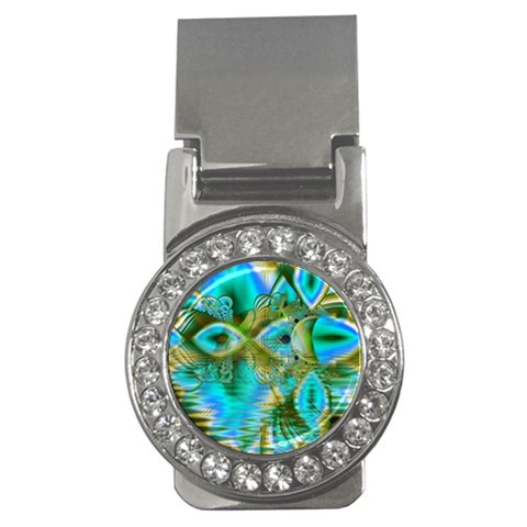 Crystal Gold Peacock, Abstract Mystical Lake Money Clip (CZ) from ArtsNow.com Front