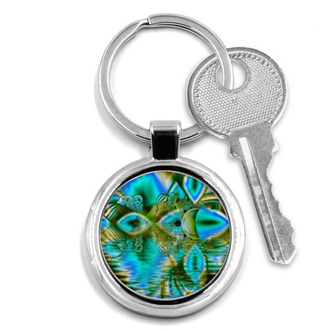 Crystal Gold Peacock, Abstract Mystical Lake Key Chain (Round) from ArtsNow.com Front