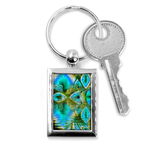 Crystal Gold Peacock, Abstract Mystical Lake Key Chain (Rectangle) from ArtsNow.com Front