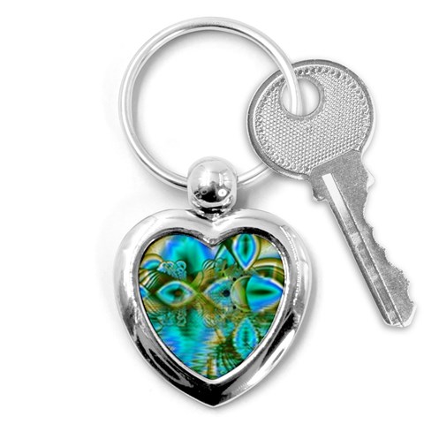 Crystal Gold Peacock, Abstract Mystical Lake Key Chain (Heart) from ArtsNow.com Front