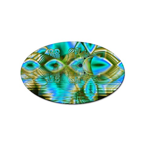 Crystal Gold Peacock, Abstract Mystical Lake Sticker (Oval) from ArtsNow.com Front