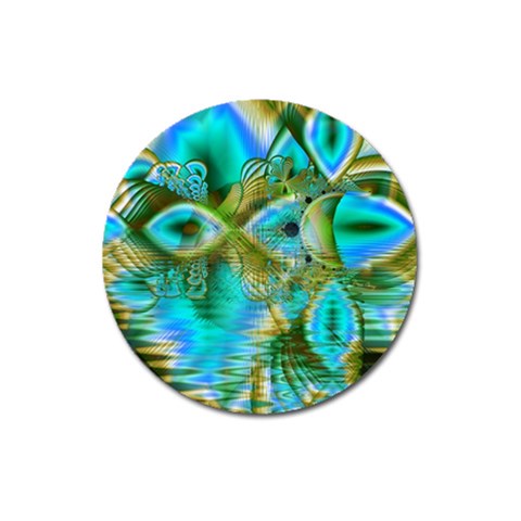 Crystal Gold Peacock, Abstract Mystical Lake Magnet 3  (Round) from ArtsNow.com Front