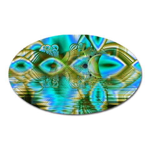 Crystal Gold Peacock, Abstract Mystical Lake Magnet (Oval) from ArtsNow.com Front