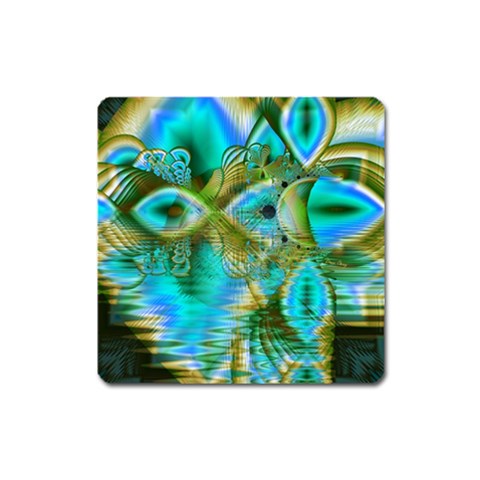 Crystal Gold Peacock, Abstract Mystical Lake Magnet (Square) from ArtsNow.com Front