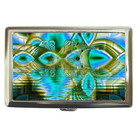 Crystal Gold Peacock, Abstract Mystical Lake Cigarette Money Case from ArtsNow.com Front