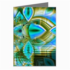 Crystal Gold Peacock, Abstract Mystical Lake Greeting Card from ArtsNow.com Left