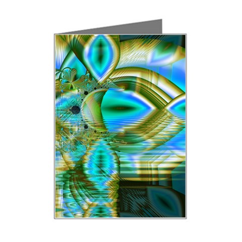 Crystal Gold Peacock, Abstract Mystical Lake Mini Greeting Card from ArtsNow.com Left