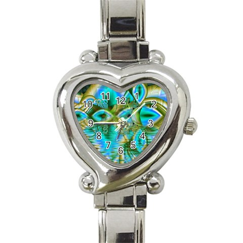 Crystal Gold Peacock, Abstract Mystical Lake Heart Italian Charm Watch  from ArtsNow.com Front