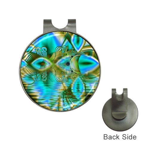 Crystal Gold Peacock, Abstract Mystical Lake Hat Clip with Golf Ball Marker from ArtsNow.com Front