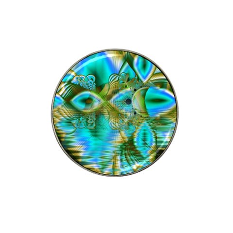 Crystal Gold Peacock, Abstract Mystical Lake Golf Ball Marker (for Hat Clip) from ArtsNow.com Front