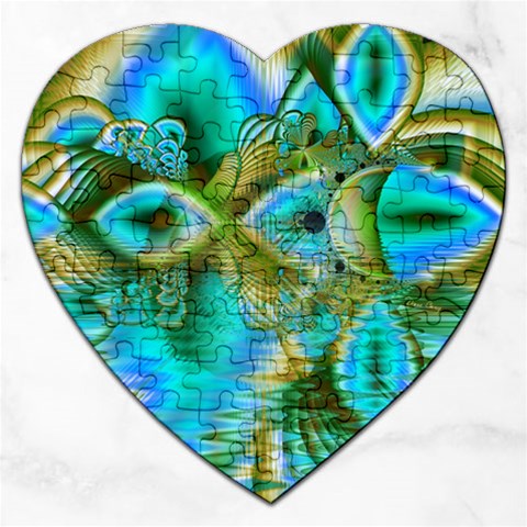 Crystal Gold Peacock, Abstract Mystical Lake Jigsaw Puzzle (Heart) from ArtsNow.com Front