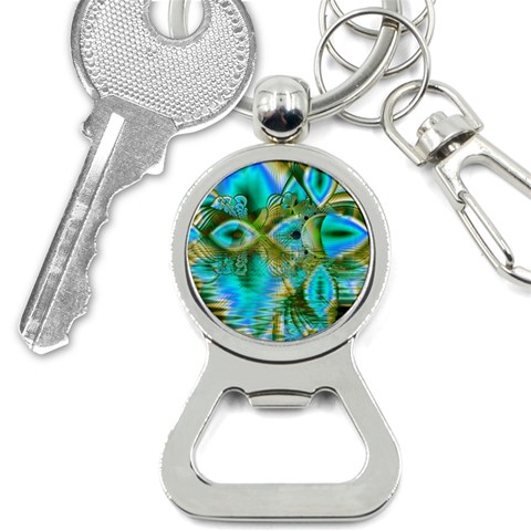 Crystal Gold Peacock, Abstract Mystical Lake Bottle Opener Key Chain from ArtsNow.com Front