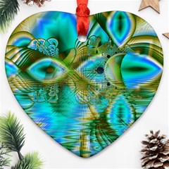 Crystal Gold Peacock, Abstract Mystical Lake Heart Ornament (Two Sides) from ArtsNow.com Front