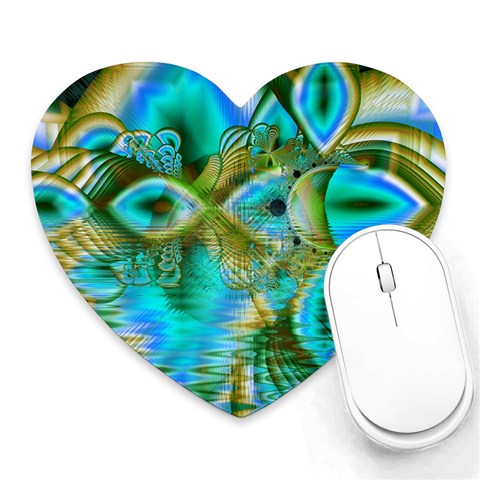 Crystal Gold Peacock, Abstract Mystical Lake Mouse Pad (Heart) from ArtsNow.com Front