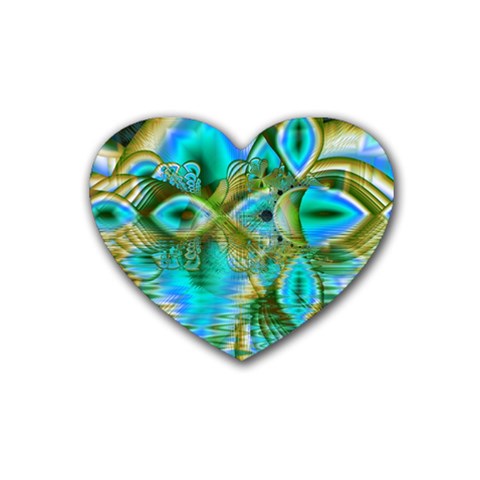 Crystal Gold Peacock, Abstract Mystical Lake Drink Coasters (Heart) from ArtsNow.com Front