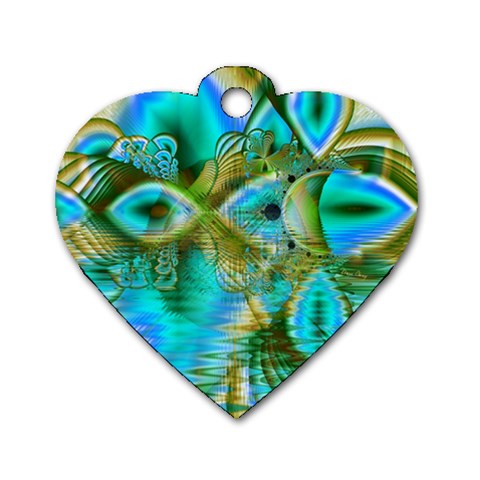 Crystal Gold Peacock, Abstract Mystical Lake Dog Tag Heart (One Sided)  from ArtsNow.com Front