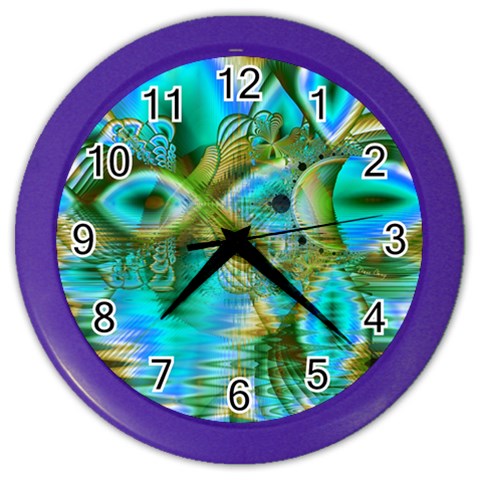 Crystal Gold Peacock, Abstract Mystical Lake Wall Clock (Color) from ArtsNow.com Front