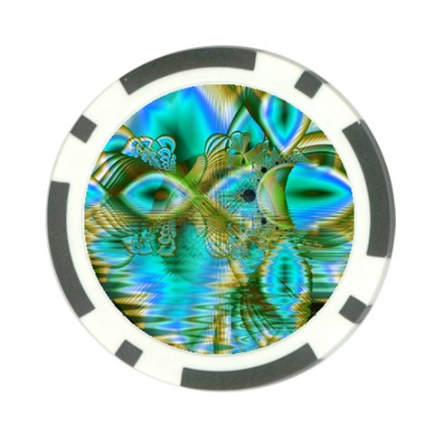 Crystal Gold Peacock, Abstract Mystical Lake Poker Chip from ArtsNow.com Front