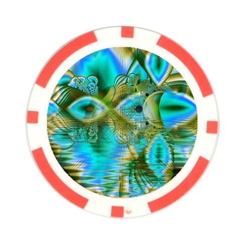 Crystal Gold Peacock, Abstract Mystical Lake Poker Chip from ArtsNow.com Front