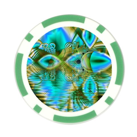 Crystal Gold Peacock, Abstract Mystical Lake Poker Chip from ArtsNow.com Front