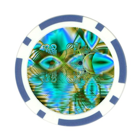 Crystal Gold Peacock, Abstract Mystical Lake Poker Chip from ArtsNow.com Front