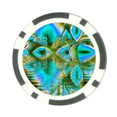 Crystal Gold Peacock, Abstract Mystical Lake Poker Chip from ArtsNow.com Front