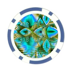 Crystal Gold Peacock, Abstract Mystical Lake Poker Chip from ArtsNow.com Front