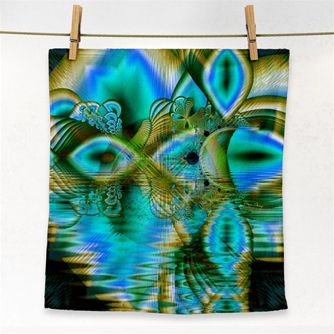 Crystal Gold Peacock, Abstract Mystical Lake Face Towel from ArtsNow.com Front