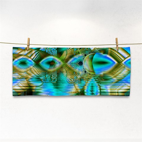 Crystal Gold Peacock, Abstract Mystical Lake Hand Towel from ArtsNow.com Front