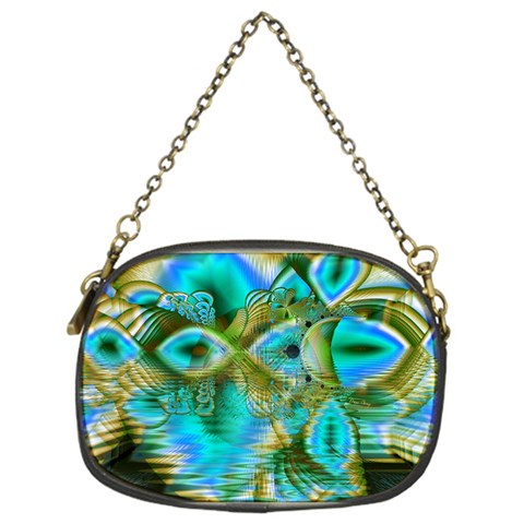 Crystal Gold Peacock, Abstract Mystical Lake Chain Purse (One Side) from ArtsNow.com Front