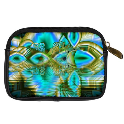 Crystal Gold Peacock, Abstract Mystical Lake Digital Camera Leather Case from ArtsNow.com Back