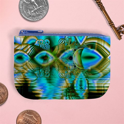 Crystal Gold Peacock, Abstract Mystical Lake Coin Change Purse from ArtsNow.com Front