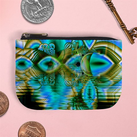 Crystal Gold Peacock, Abstract Mystical Lake Coin Change Purse from ArtsNow.com Front