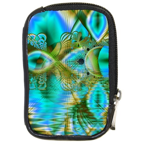 Crystal Gold Peacock, Abstract Mystical Lake Compact Camera Leather Case from ArtsNow.com Front