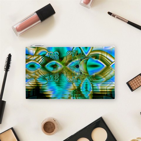 Crystal Gold Peacock, Abstract Mystical Lake Cosmetic Bag (Small) from ArtsNow.com Front