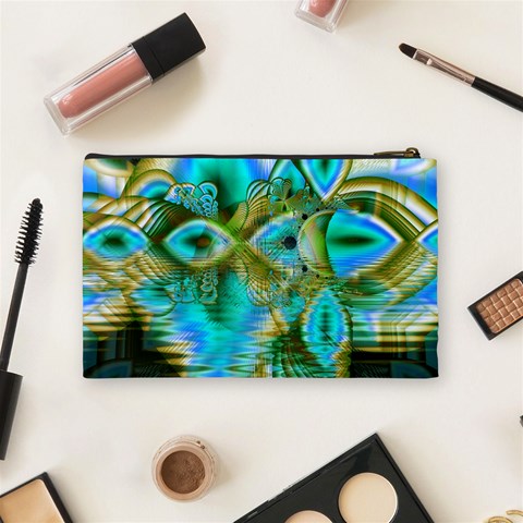 Crystal Gold Peacock, Abstract Mystical Lake Cosmetic Bag (Medium) from ArtsNow.com Back