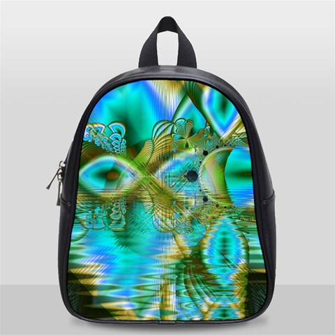 Crystal Gold Peacock, Abstract Mystical Lake School Bag (Small) from ArtsNow.com Front