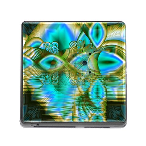 Crystal Gold Peacock, Abstract Mystical Lake Memory Card Reader with Storage (Square) from ArtsNow.com Front