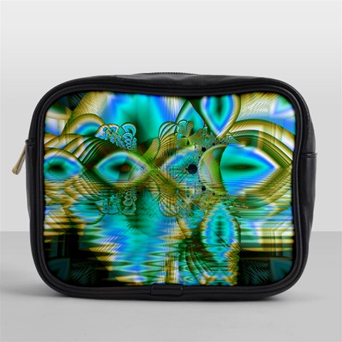 Crystal Gold Peacock, Abstract Mystical Lake Mini Travel Toiletry Bag (One Side) from ArtsNow.com Front