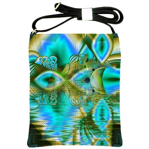 Crystal Gold Peacock, Abstract Mystical Lake Shoulder Sling Bag from ArtsNow.com Front