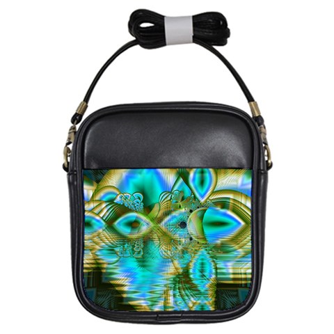 Crystal Gold Peacock, Abstract Mystical Lake Girl s Sling Bag from ArtsNow.com Front