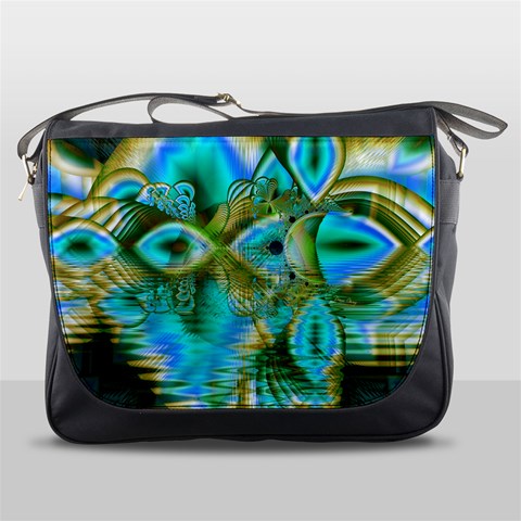 Crystal Gold Peacock, Abstract Mystical Lake Messenger Bag from ArtsNow.com Front