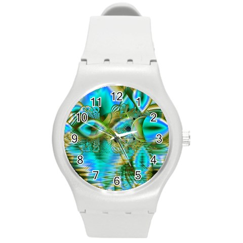 Crystal Gold Peacock, Abstract Mystical Lake Plastic Sport Watch (Medium) from ArtsNow.com Front