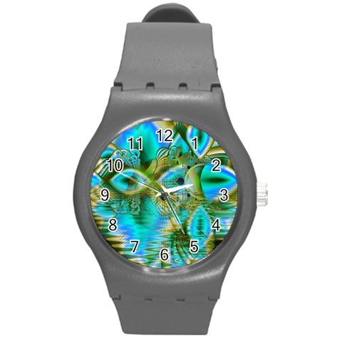 Crystal Gold Peacock, Abstract Mystical Lake Plastic Sport Watch (Medium) from ArtsNow.com Front