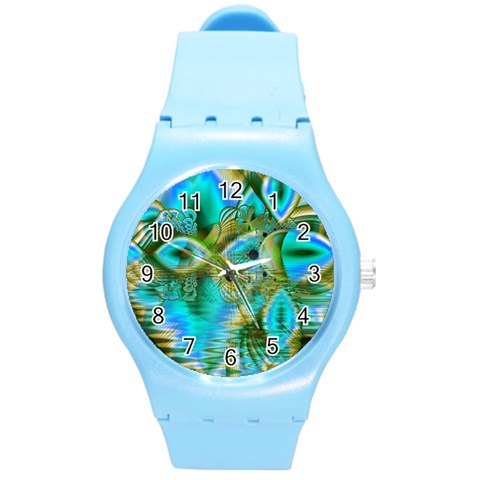 Crystal Gold Peacock, Abstract Mystical Lake Plastic Sport Watch (Medium) from ArtsNow.com Front