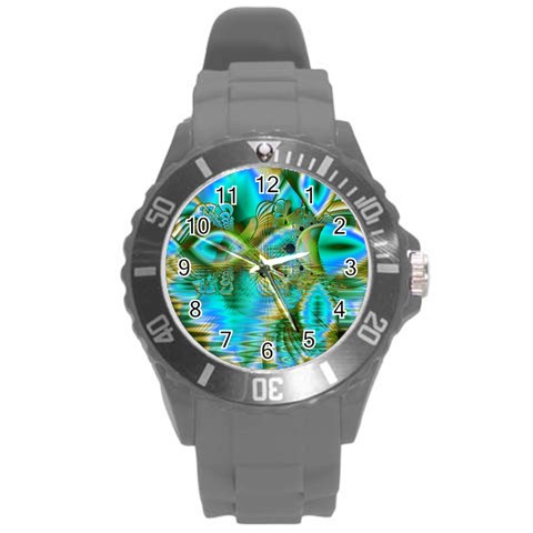 Crystal Gold Peacock, Abstract Mystical Lake Plastic Sport Watch (Large) from ArtsNow.com Front