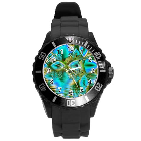 Crystal Gold Peacock, Abstract Mystical Lake Plastic Sport Watch (Large) from ArtsNow.com Front